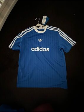 adidas Blue Kids Logo Tee with White Stripes